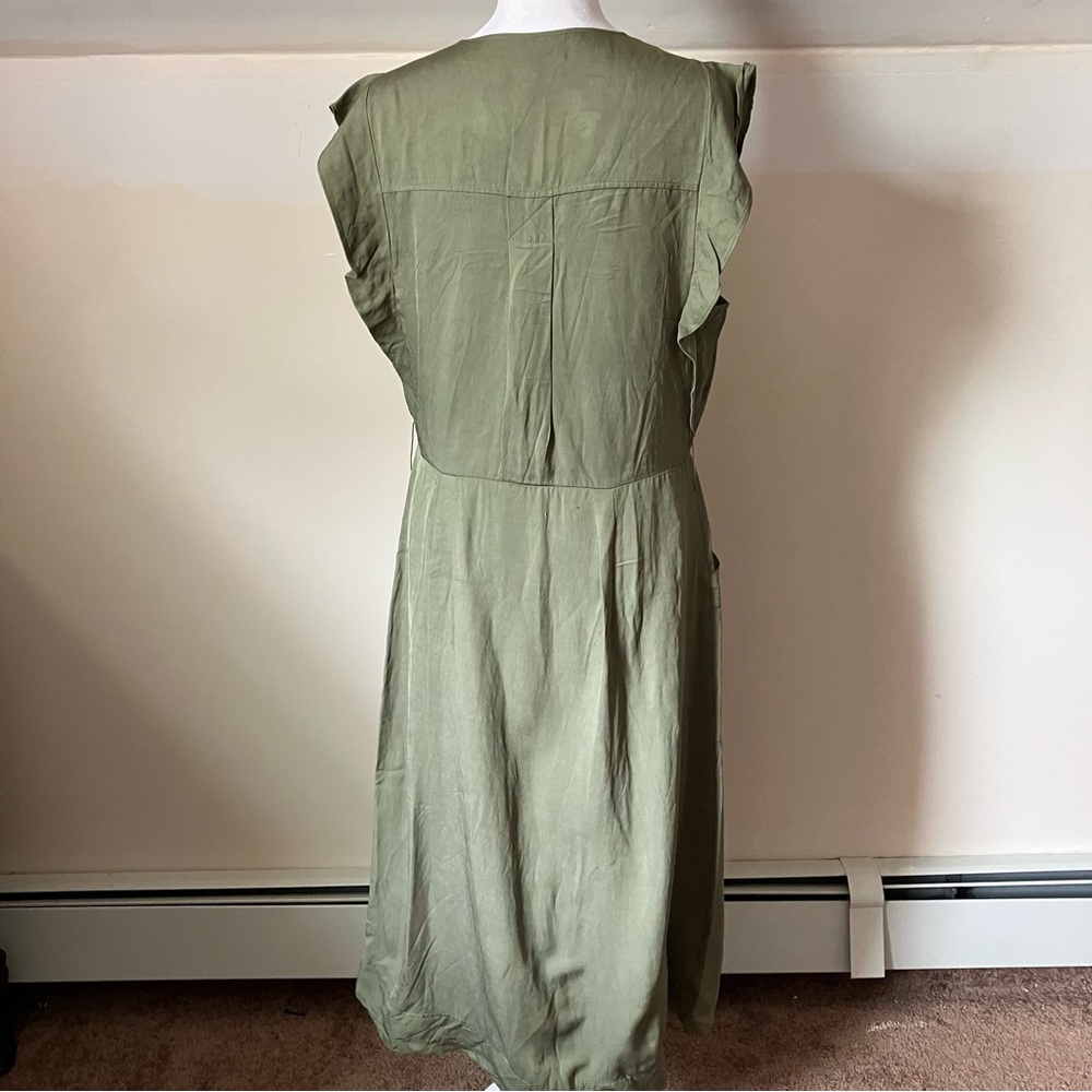 Reiss Emma Plunge Linen Blend Olive Green Button Up Midi Dress size 10 - Picture 10 of 14